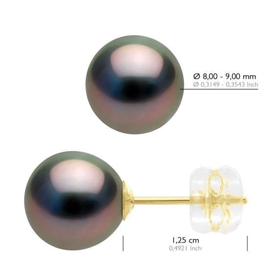 Earrings - Yellow Gold 375 - Real Cultured Tahiti Pearls Round 8-9 mm - Image 2