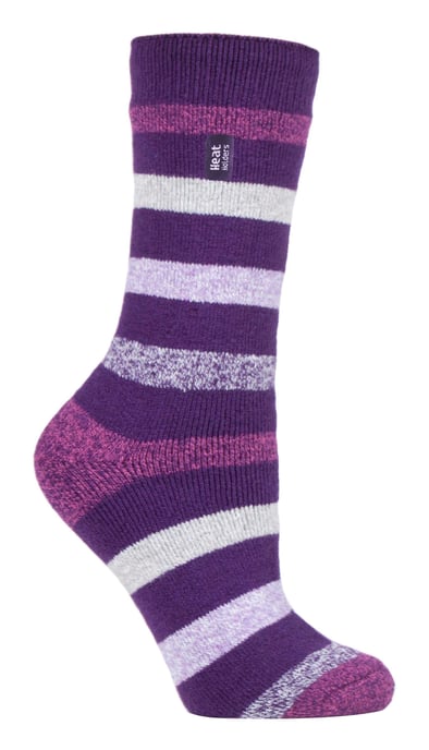 Heat Holders Lite - Isolerade termostrumpor för kvinnor | Flera mönster inklusive Argyle Stripes Hearts Stars | Varma strumpor för vintern - Purple Stripe (Jasmine) - Image 1