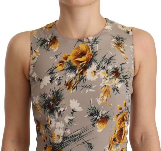 Dolce & Gabbana Kvinno Grå Silkes Stretch Blommig Klänning Mini - Image 4
