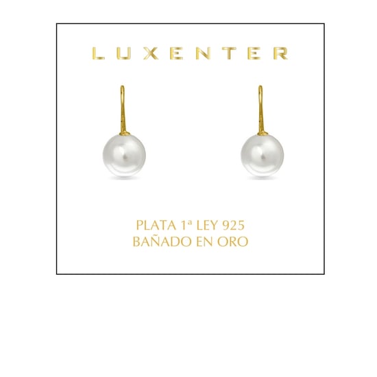 Luxenter Essential Earrings in 925 Sterling Silver and White Pearl finished in 18 carat yellow gold
