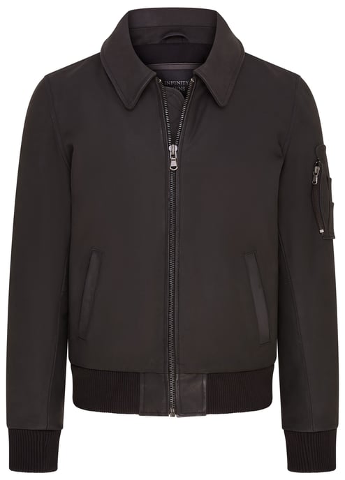 Mens Black A2 Cowhide Leather Bomber Jacket-Eura
