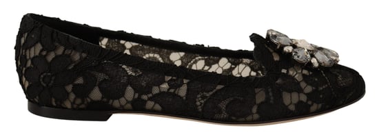 Dolce & Gabbana Women's Black Taormina Lace Crystal Loafers Shoes - Image 1