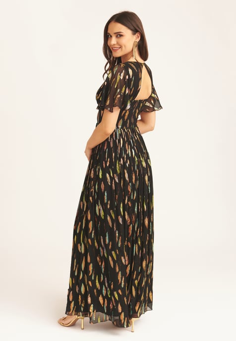 Multi Jacquard Angel Sleeves Maxi Dress - Image 3