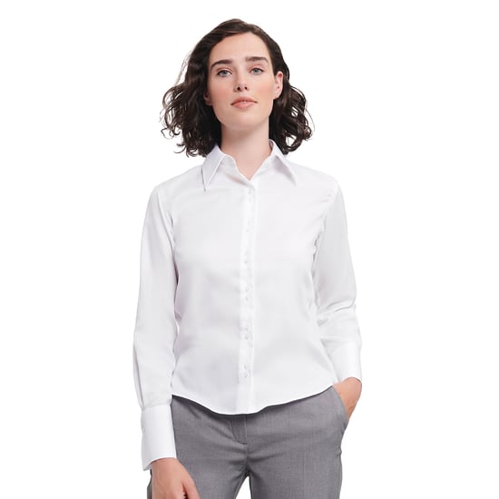 Russell Collection Womens/Ladies Ultimate Long-Sleeved Shirt (White) - Image 3