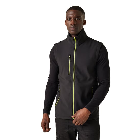 Regatta Mens Navigate Softshell 2 Layer Body Warmer (Black/Lime Green)