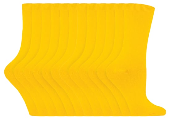 Tjejer Vanliga Bomullsrika Strumpor | 12 Par Multipack | Sock Snob | Tunn Bekväm Färgglad Crew Ankelsocka för Damer - Gul - Image 1