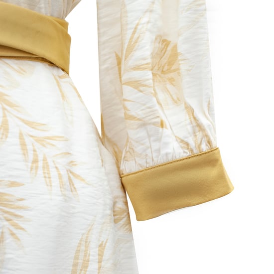 Bi-material wrap dress with tropical print
