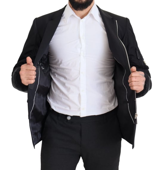 Dolce & Gabbana Svart Ull Helt Zip Långärmad Herrjacka - Image 4