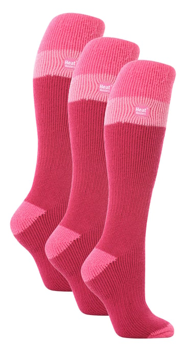 Värmehållare - 3-pack termiska knästrumpor för damer | WoMens tjocka vinterstrumpor 2.3 TOG långa skidstrumpor - Hallon / Ljusrosa - Image 1
