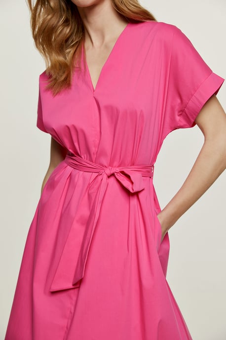Fuchsia A-lijn Midi Jurk met Riem - Image 4