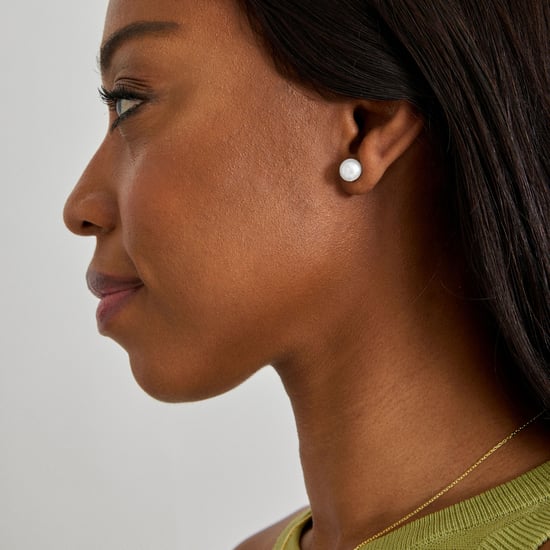 Luxenter Essential Earrings in 925 Sterling Silver and White Pearl finished in 18 carat yellow gold