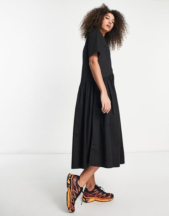 ASOS DESIGN twill collared button midi smock dress in black