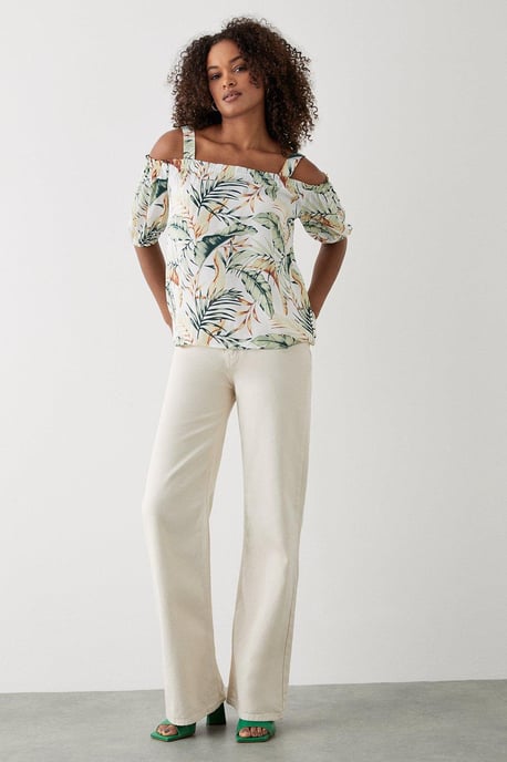 Tropical Tie Shoulder Bardot Top - Image 2