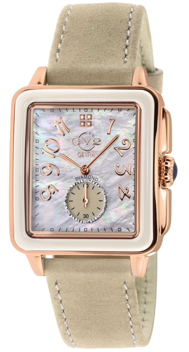 GV2 Bari Tortoise Women's 9262 Swiss Quartz Mother Of Pearl Brown Suede Diamond Watch