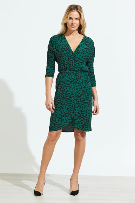 Green Leopard Print Faux Wrap Dress