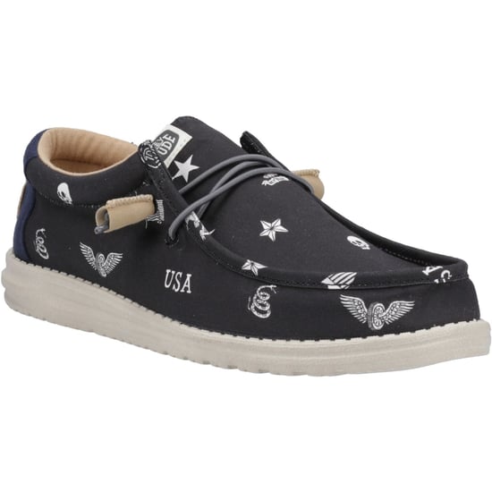 HEYDUDE Wally Stars n Skulls 100% Bomull Herr Svarta Båtskor - Image 1