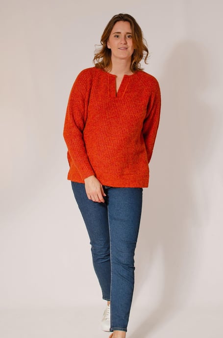 Round Notch Neck Wool Blend Jumper