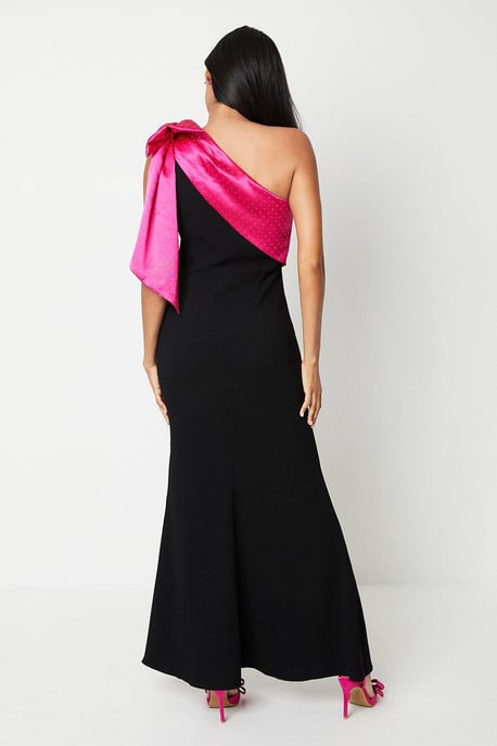 Hotfix Diamante One Shoulder Bow Maxi Dress