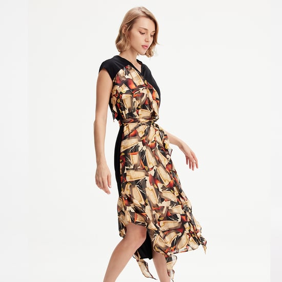 Asymmetrical dress with graphic print