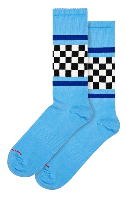 Checked Stripe Socks | Happy Socks | Novelty Plaid Checkered Design Socks | Funny Gift Socks - Blue - Image 1