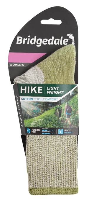 Bridgedale - Womens Hiking Lightweight Cotton Boot Socks -Spring Green - Image 2