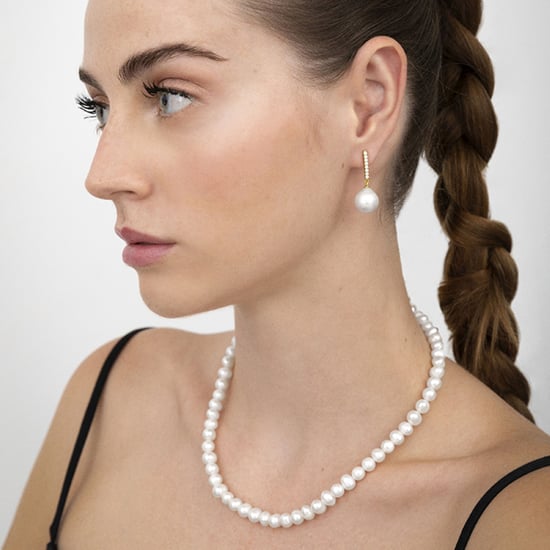 Luxenter Sterling Silver 925 earrings with white pearl finished in 18K yellow gold - Nolshu