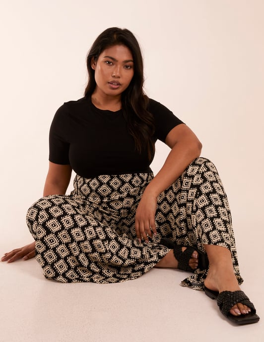Curve Shirred Wide Leg Aztec Trouser