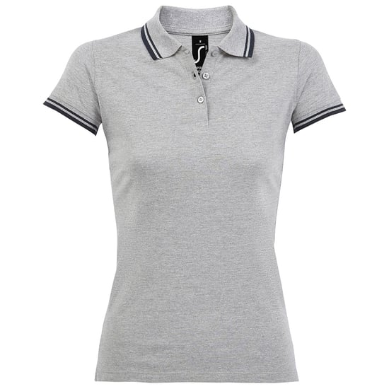 SOLS Dames/dames Pasadena getipt korte mouw Pique Polo Shirt (Heide Grijs/Navy) - Image 1