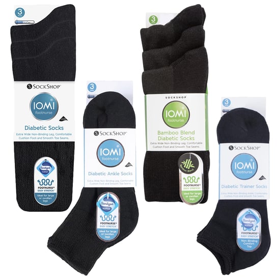 12 Pair Pack Diabetic Socks All Year Round Bundle Set | IOMI | Extra Wide Socks for Swollen Ankles, Legs & Feet | Crew Ankle Trainer Diabetic Socks in Cotton & Bamboo - Black - Image 2