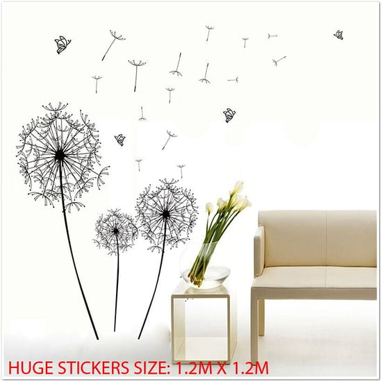 Huge Black Dandelion Wall Stickers, Kitchen, Bathroom, Living room, Self-adhesive, Decal, Decoration,DIY, Flowers