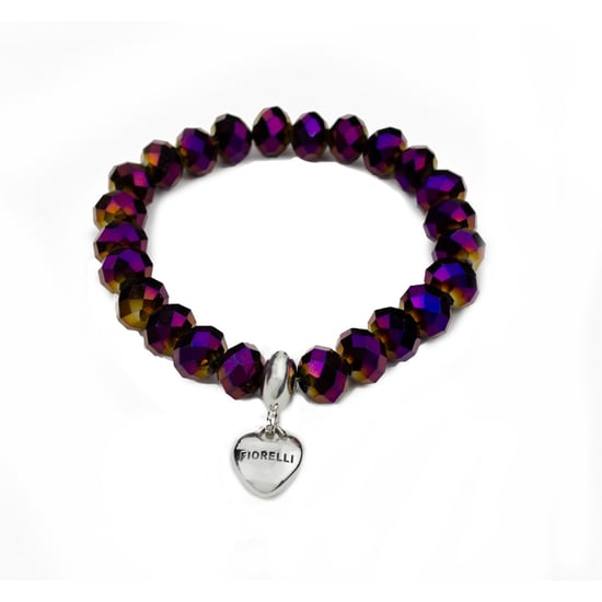 Fiorelli Fashion Metallic Purple Faceted Bead & Imitation Rhodium Plated Heart Charm Stretch Bracelet