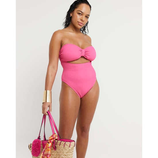 River Island Womens Swimsuit Pink Fuller Bust Textured Bandeau