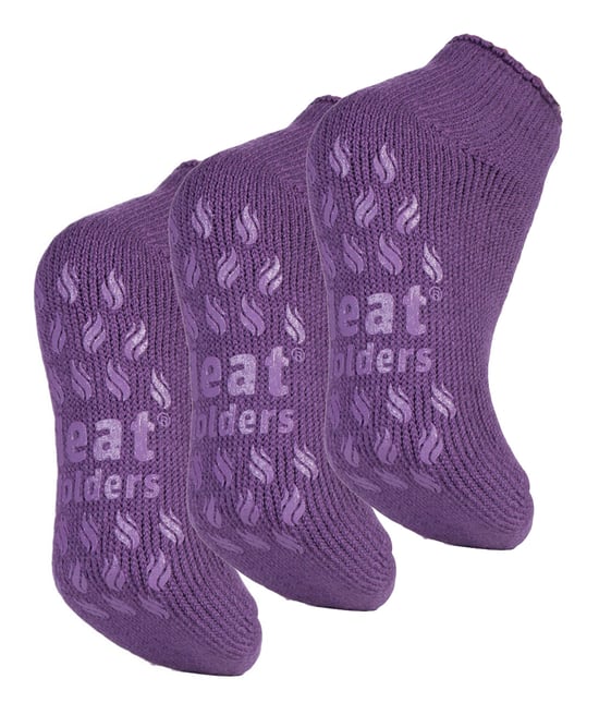 Värmehållare - 3 par multipack damsockor med fotledsskor och grepp - Lila - Image 1