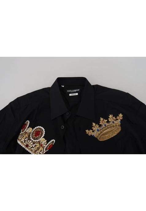 Dolce & Gabbana Men's Black Gold Crown Slim Fit Dress Formal Shirt - Image 6