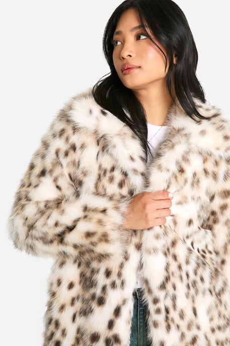 Petite Snow Leopard Faux Fur Coat - Image 4