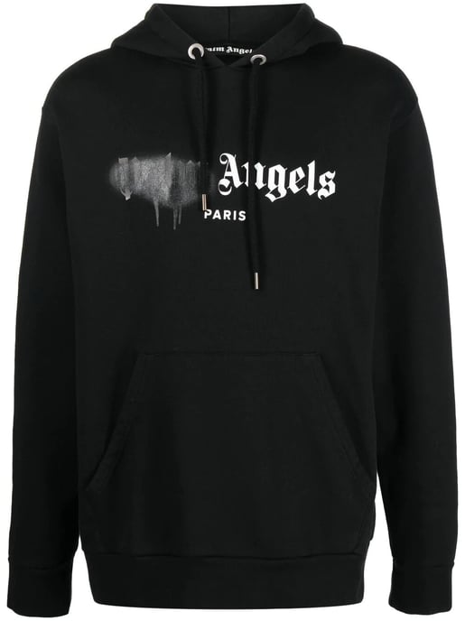 Schwarzer Kapuzenpullover mit aufgesprühtem Logo von Palm Angels Paris - Image 1