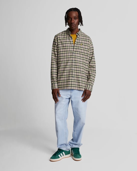 Mens Check Flannel Shirt in Green - Image 2