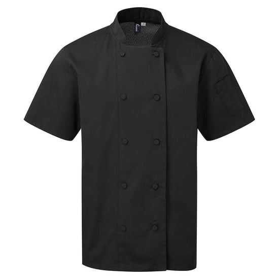 Premier Unisex Adult Coolchecker koksmantel met korte mouwen (Zwart) - Image 1