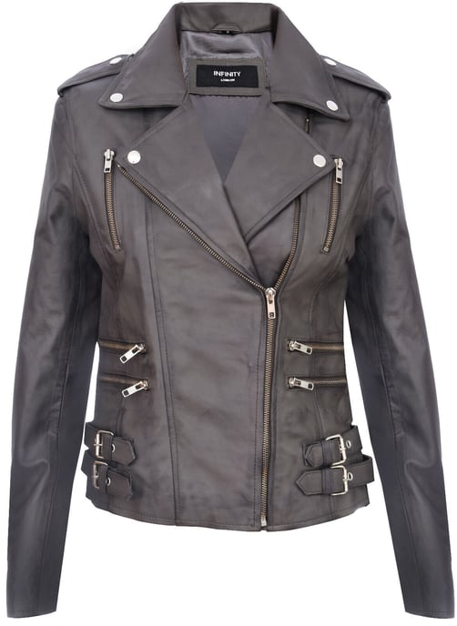 Ladies leather Brando biker jacket-Loddon