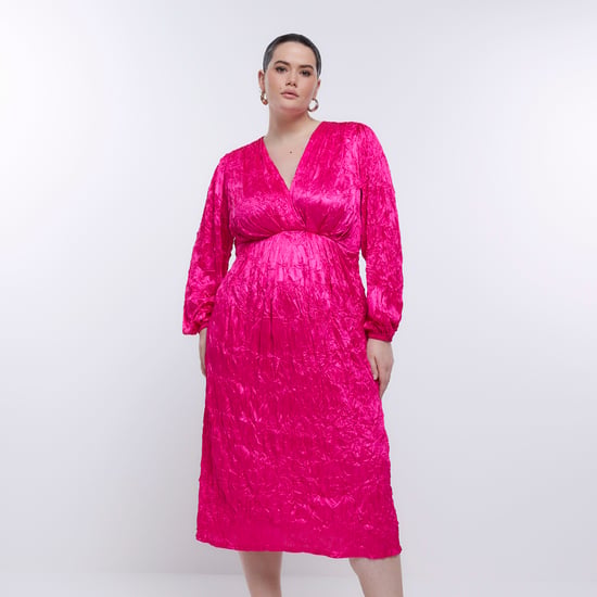 River Island Womens Wrap Midi Dress Plus Pink Long Sleeve