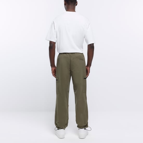 River Island Mens Cargo Trousers Khaki Regular Fit Zip Pocket Pants