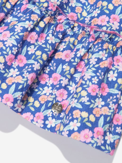 Paz Rodriguez Girls Floral Cotton Dress in Blue Floral - Image 4
