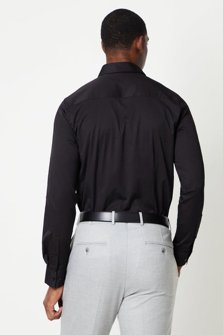 Black Tailored Fit Long Sleeve Easy Iron Shirt - Image 3