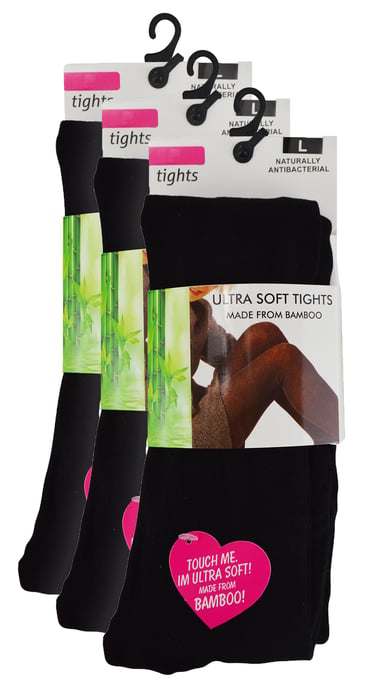 3 Pairs Ladies Bamboo Tights | Sock Snob | Soft Plain Opague Tights | Warm Black Pantyhose - Black - Image 2