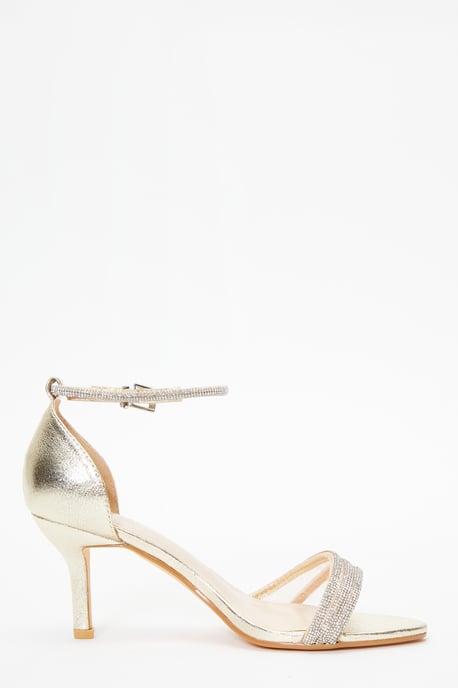 Gold Foil Diamante Mesh Low Heels