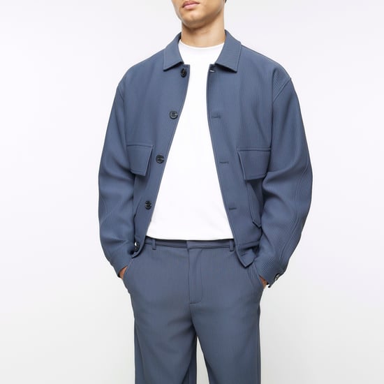 River Island Mens Smart Trousers Blue Tapered Fit Plisse
