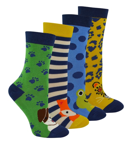 Miss Sparrow - 4 Pack Boys Bamboo Socks | Kids Novelty Animal Pattern Socks in a Gift Box - Assorted - Image 1