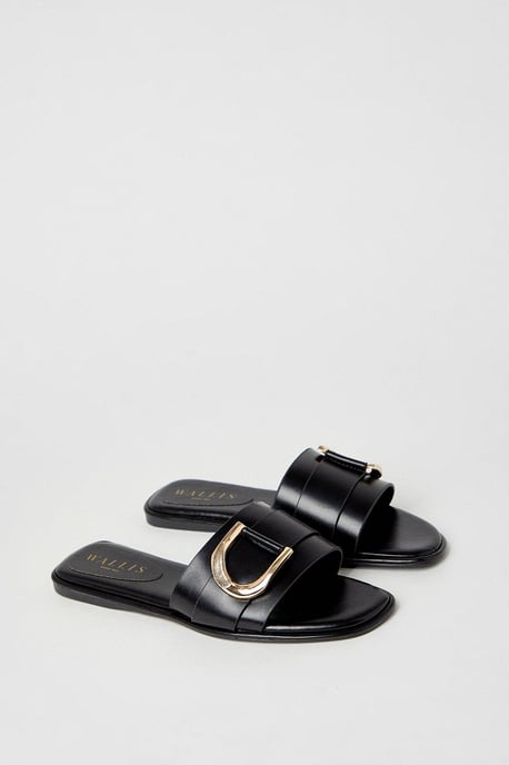 Juliette Comfort Gold Trim Detail Flat Mule Sandals