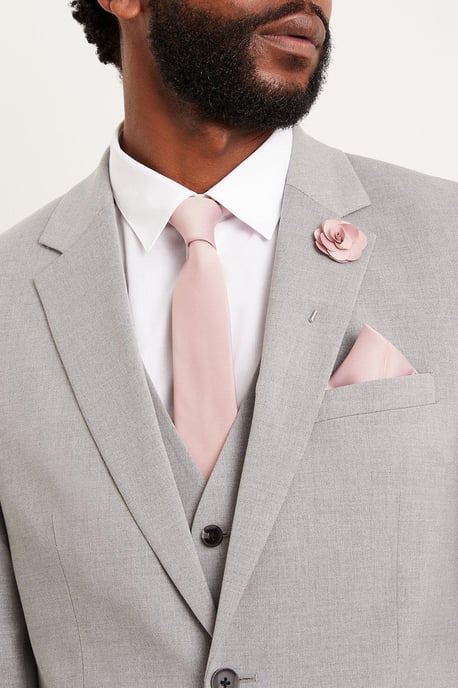 Wedding Plain Tie Set With Matching Lapel Pin - Image 1