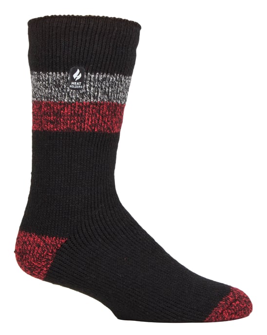Heat Holders - Mens Extra Thick Thermal Socks for Winter | Warm Fluffy Fleece Insulated Socks | Gifts for Men - Black / Red (Lindos) - Image 1
